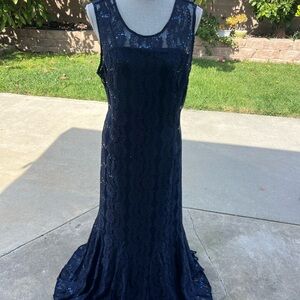 Alex Evenings Navy Sequin Lace Maxi Dress